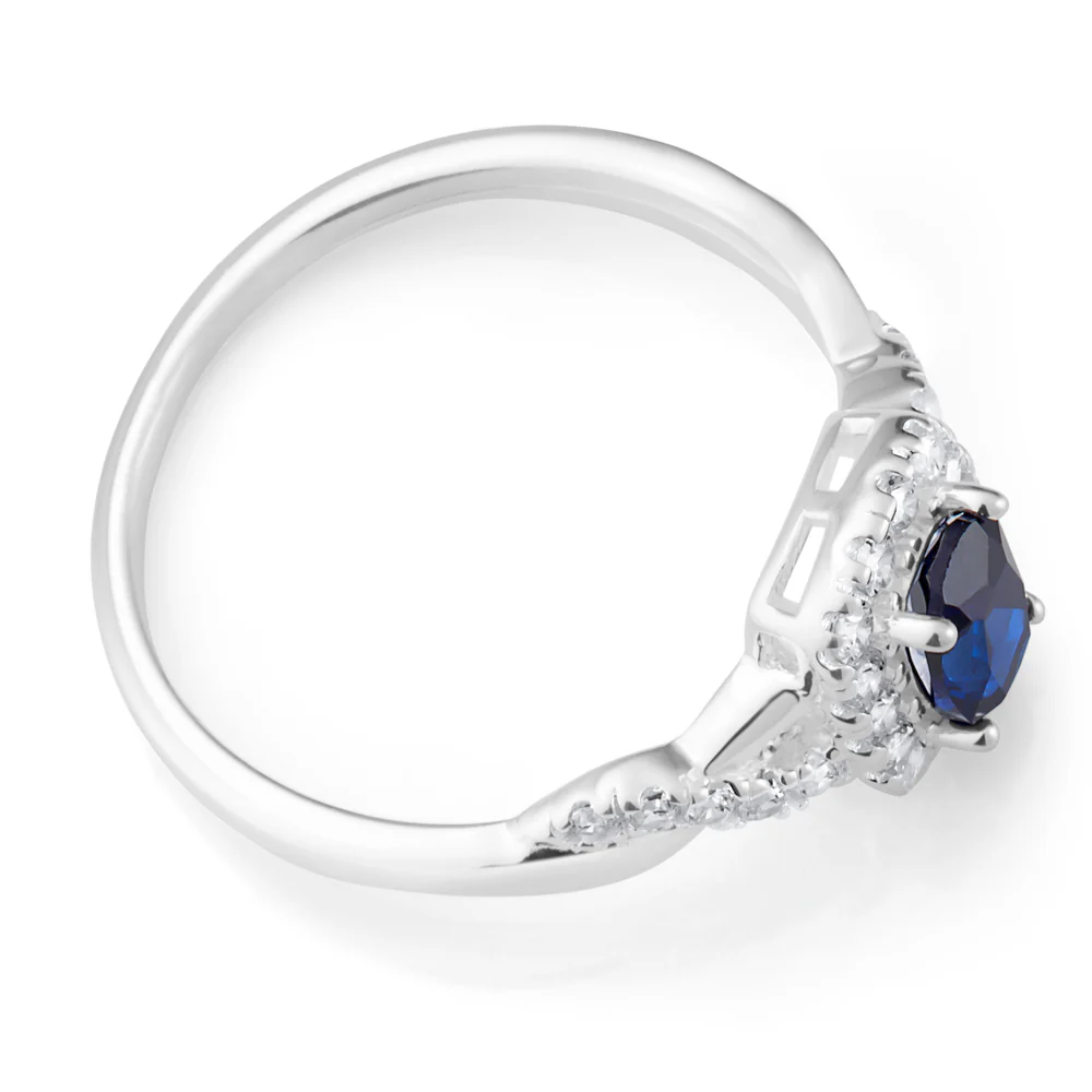 Sterling Silver Created Sapphire and Zirconia Ring - Image 2