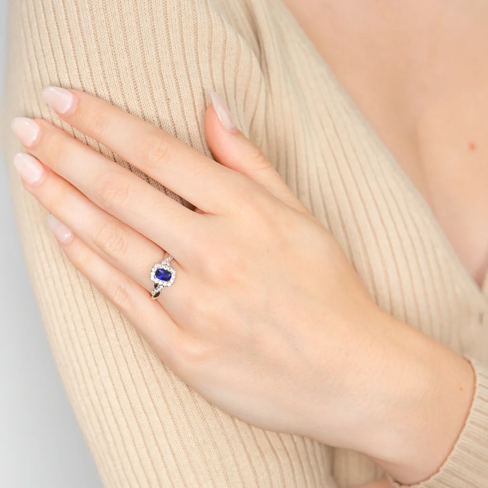 Sterling Silver Created Sapphire and Zirconia Ring - Image 3
