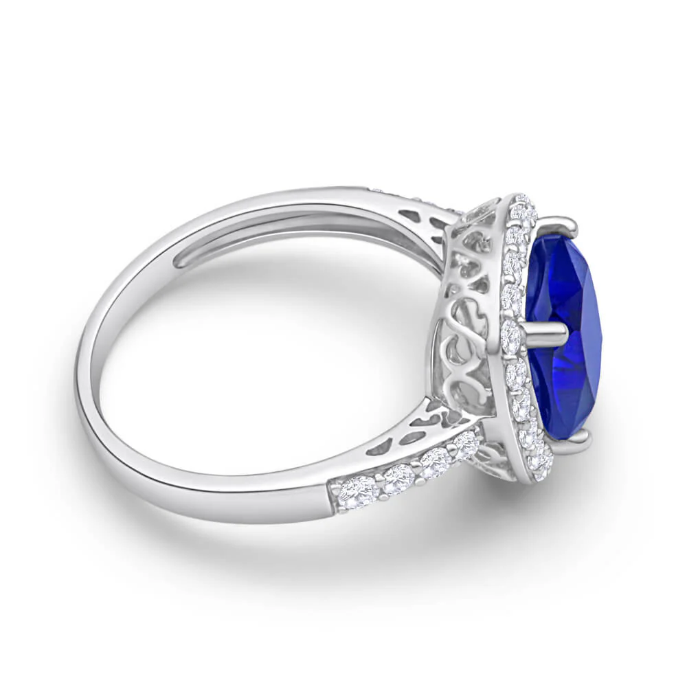 Sterling Silver Created Sapphire and Zirconia Ring - Image 2
