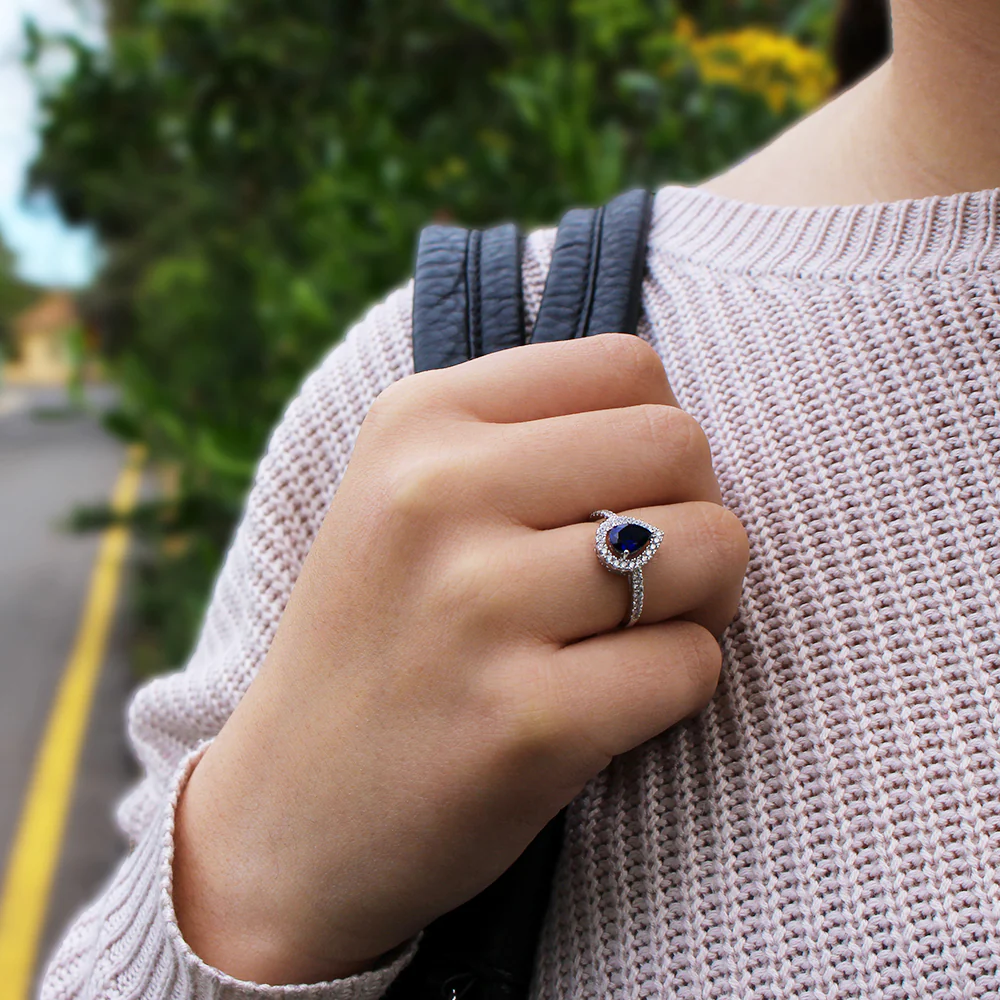 Sterling Silver Created Sapphire and Zirconia Set Ring *Resize 1-2 Sizes Up* - Image 3