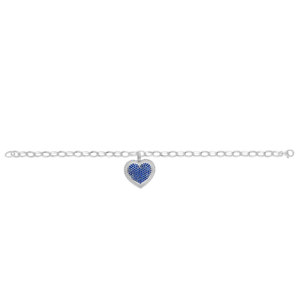 Sterling Silver Created Sapphire + Cubic Zirconia Bracelet - Image 2