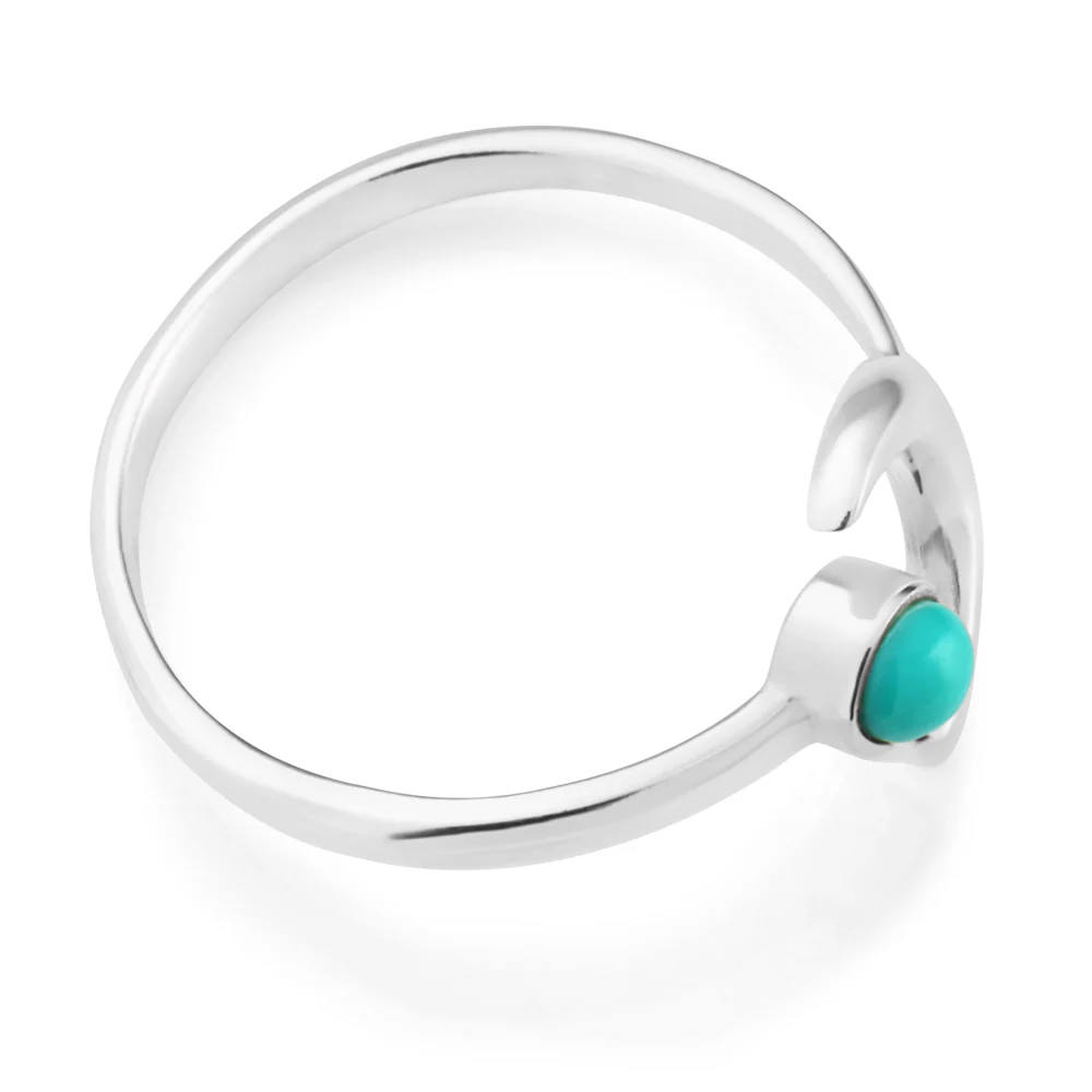 Sterling Silver Created Turquoise and Crescent Moon Ring - Image 2