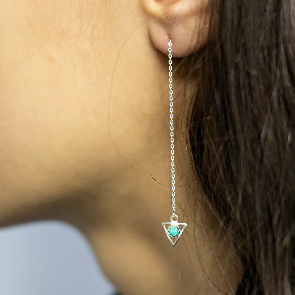 Sterling Silver Created Turquoise Drop Earrings - Image 2