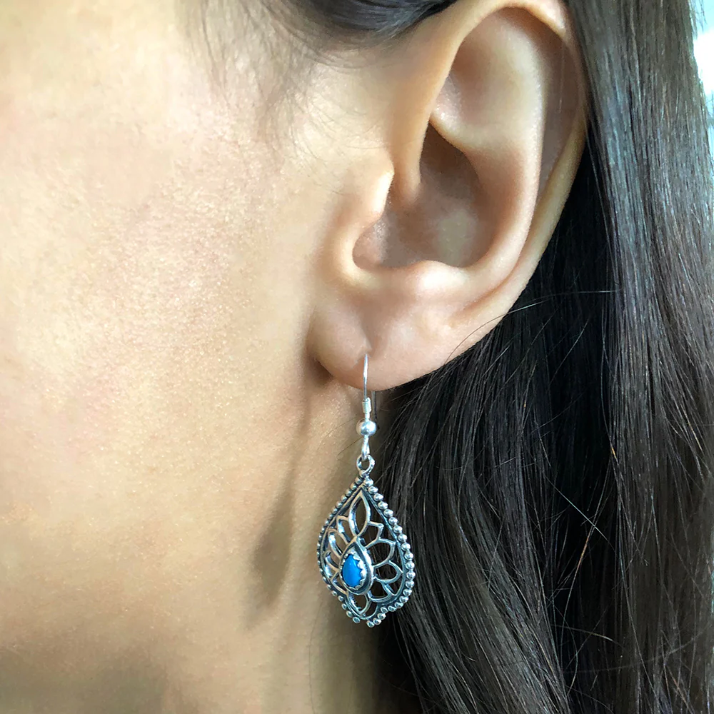 Sterling Silver Created Turquoise Fancy Drop Earrings - Image 2
