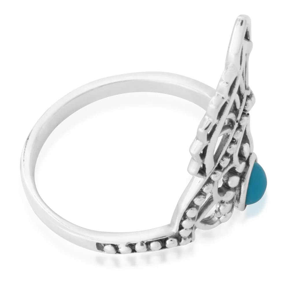 Sterling Silver Created Turquoise Fancy Ring - Image 2