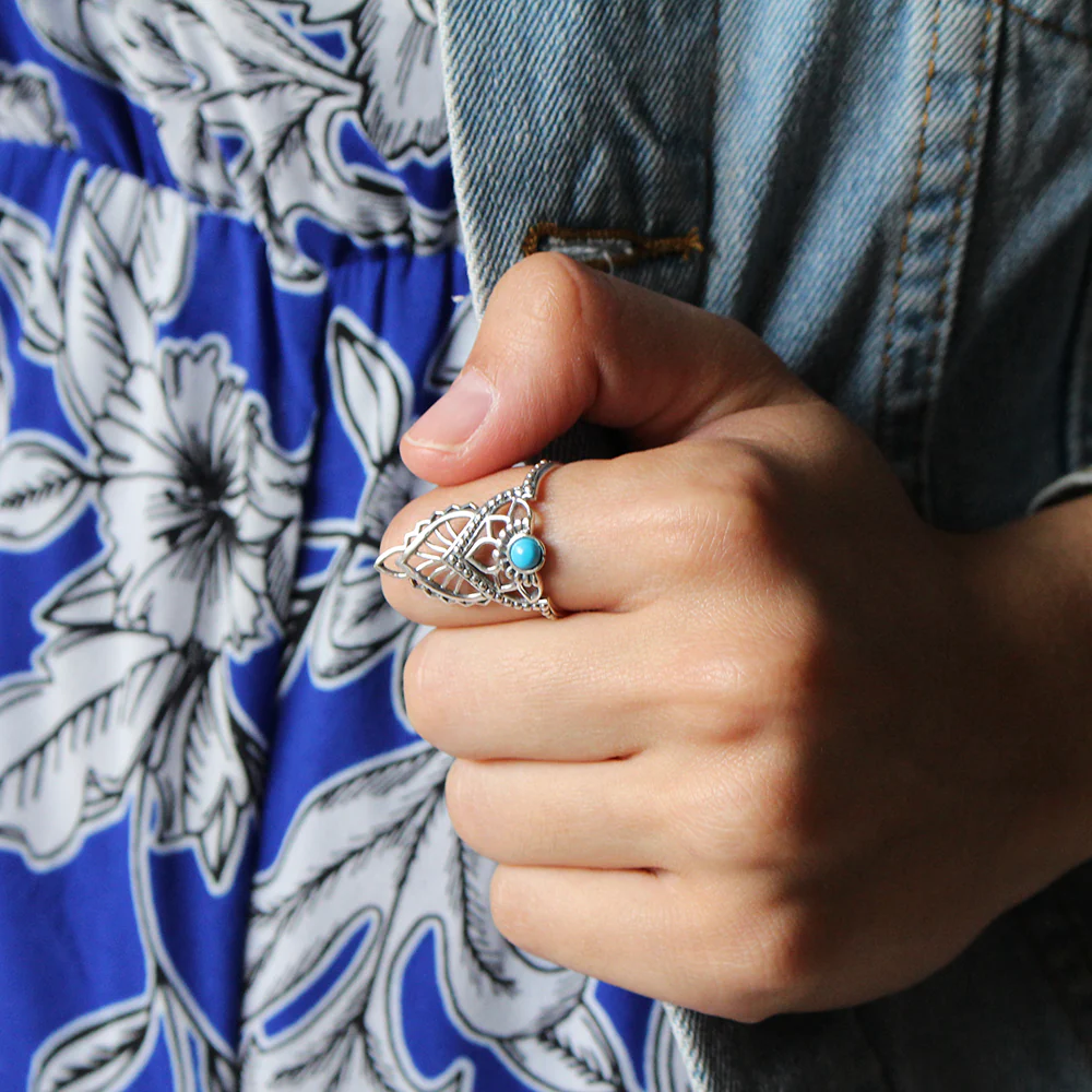 Sterling Silver Created Turquoise Fancy Ring - Image 3