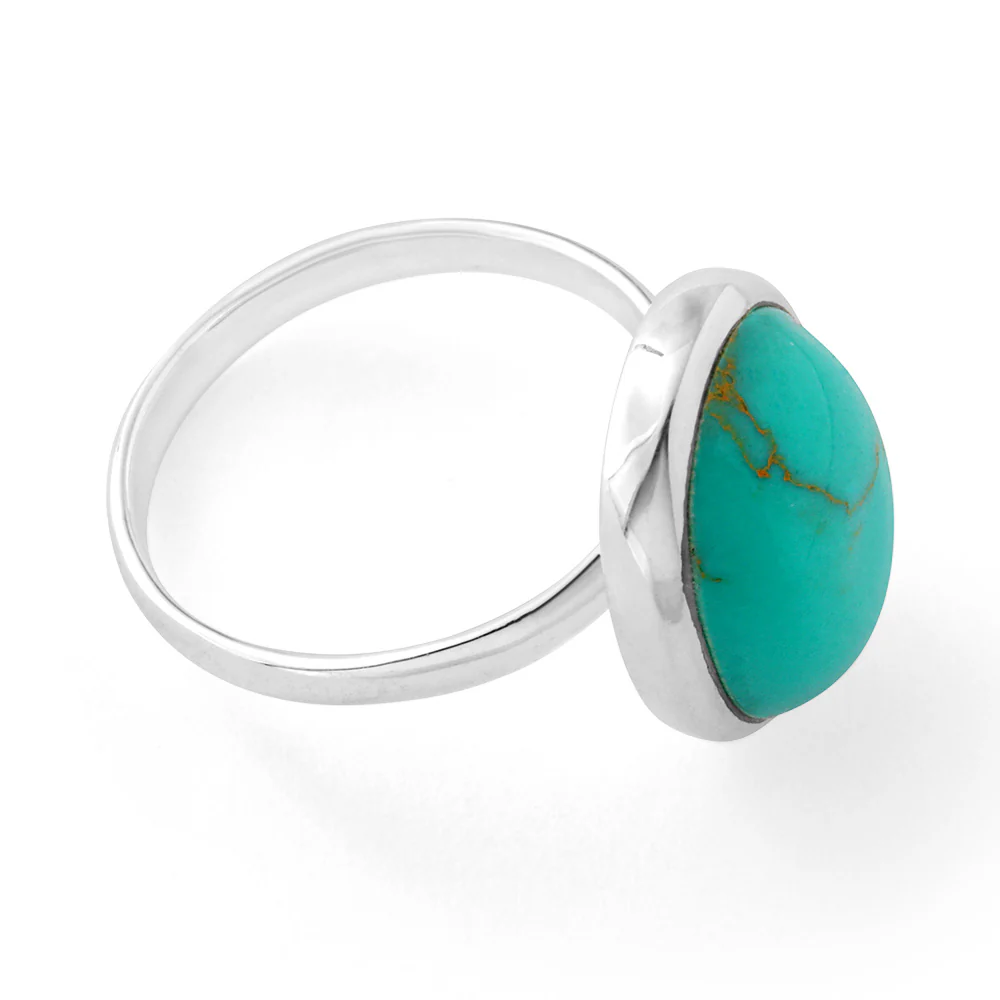 Sterling Silver Created Turquoise Large Oval Ring - Image 2