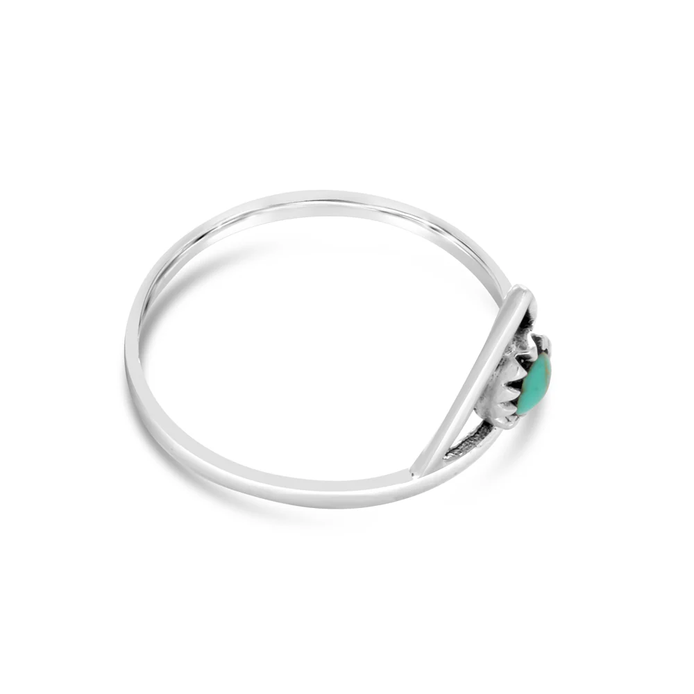 Sterling Silver Created Turquoise Oval and Triangle Ring - Image 2