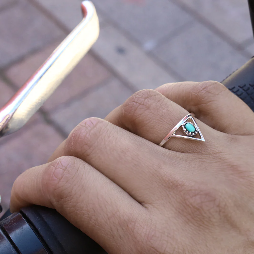 Sterling Silver Created Turquoise Oval and Triangle Ring - Image 4