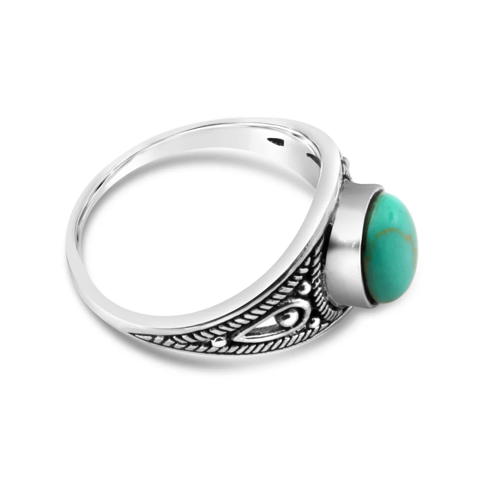 Sterling Silver Created Turquoise Oval Oxidised Ring - Image 2
