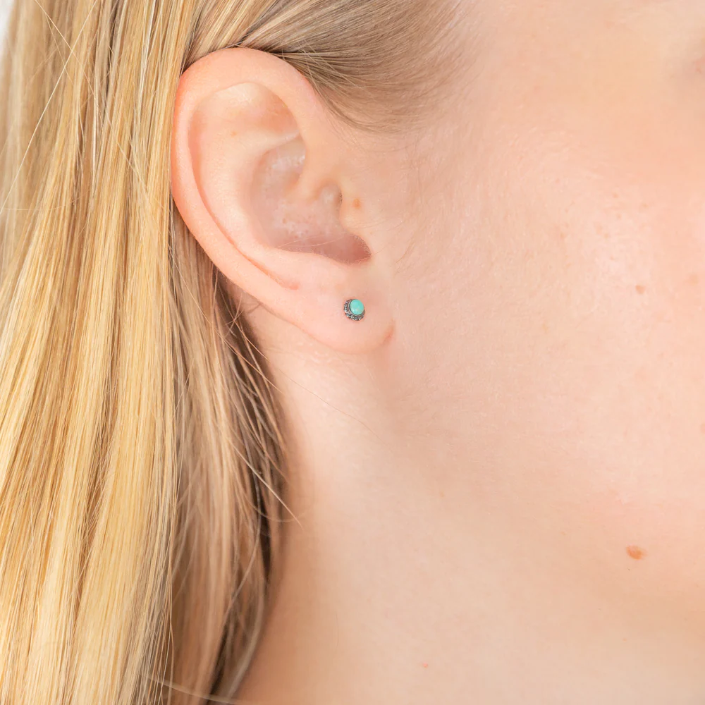 Sterling Silver Created Turquoise Stud Earrings - Image 2