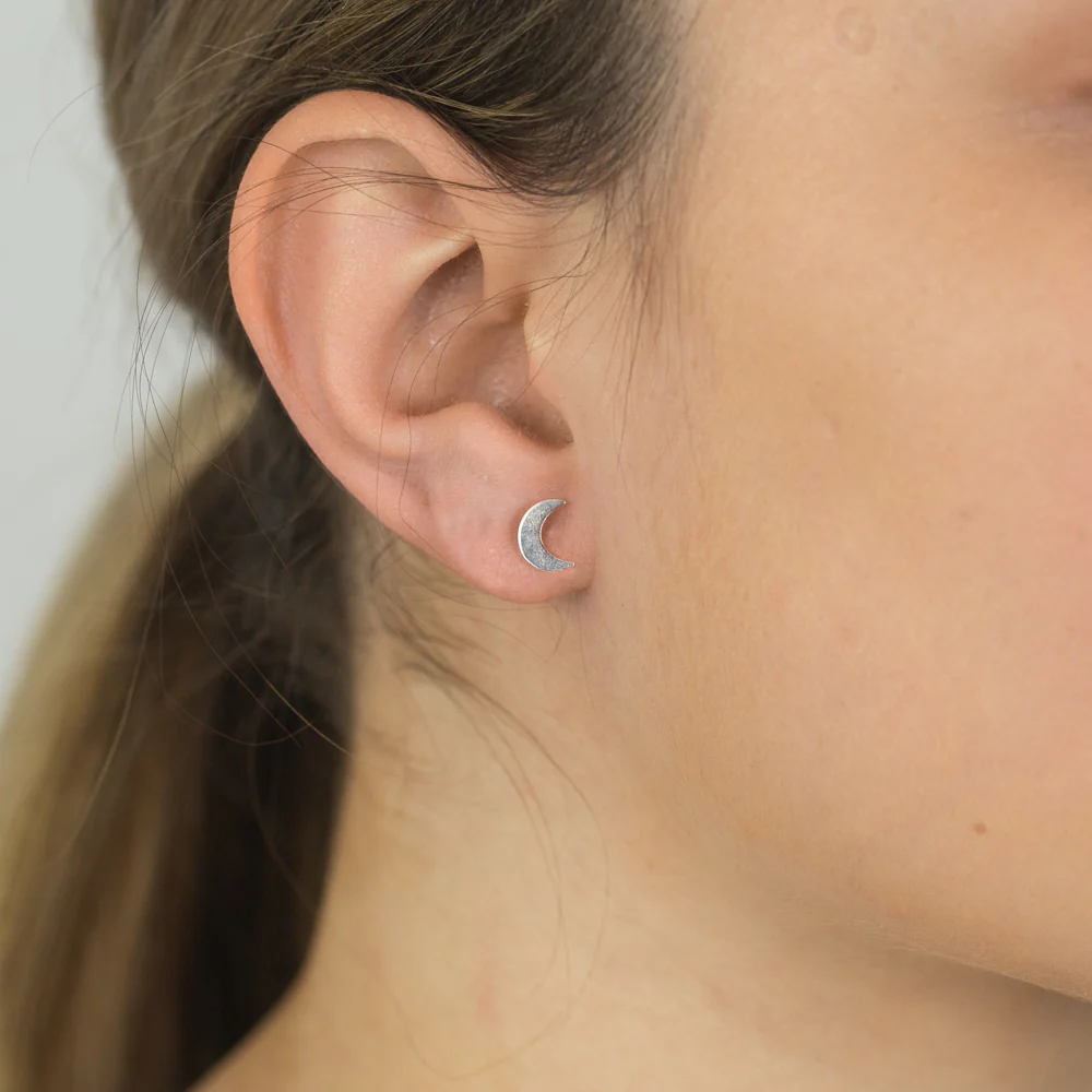 Sterling Silver Crescent Moon Studs - Image 2