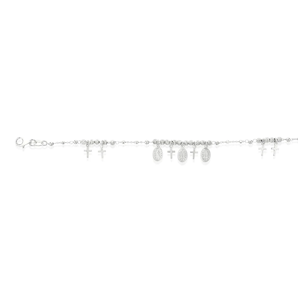 Sterling Silver Cross And Medallion Charm 19cm Bracelet - Image 3
