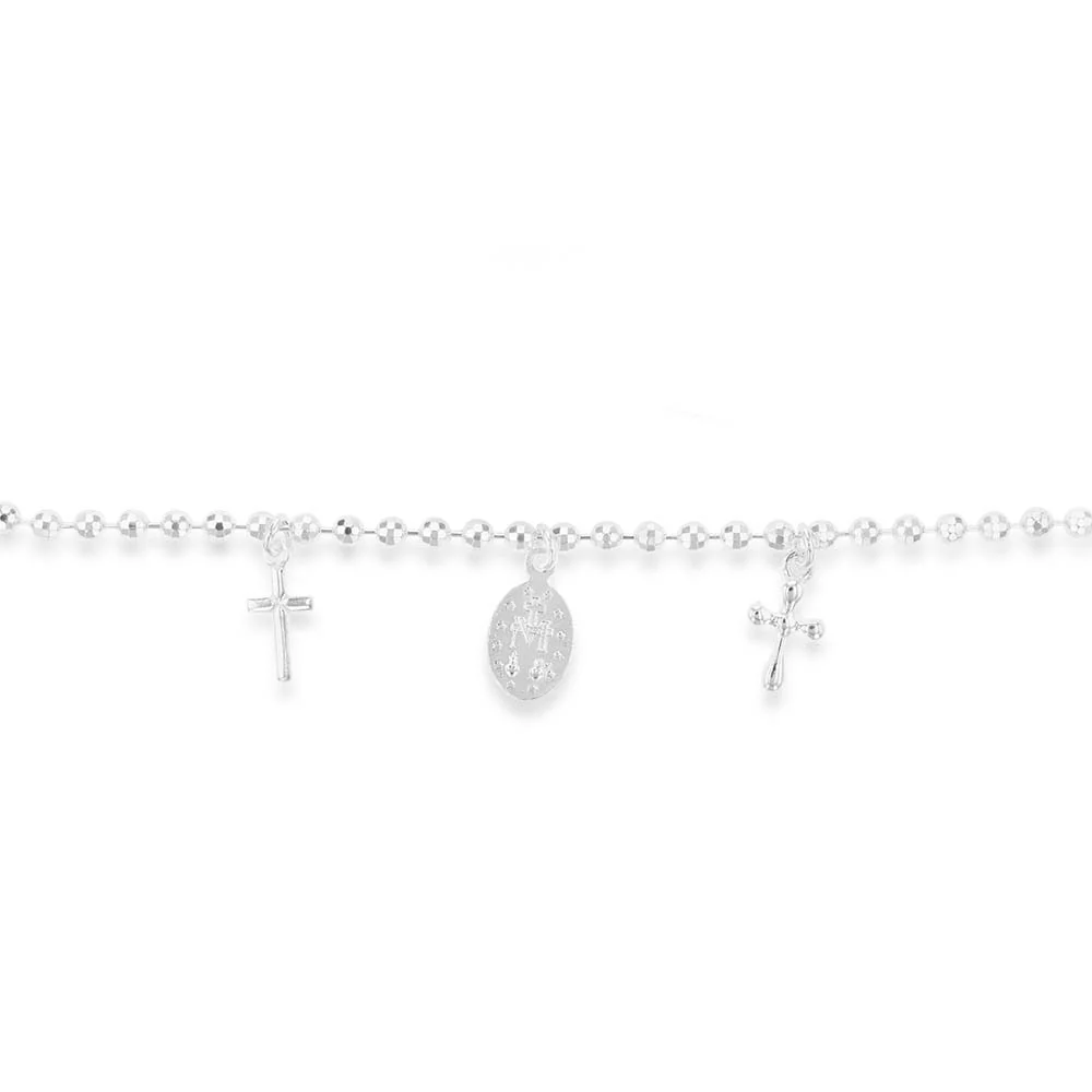 Sterling Silver Cross and Medallion Slider Bracelet - Image 2