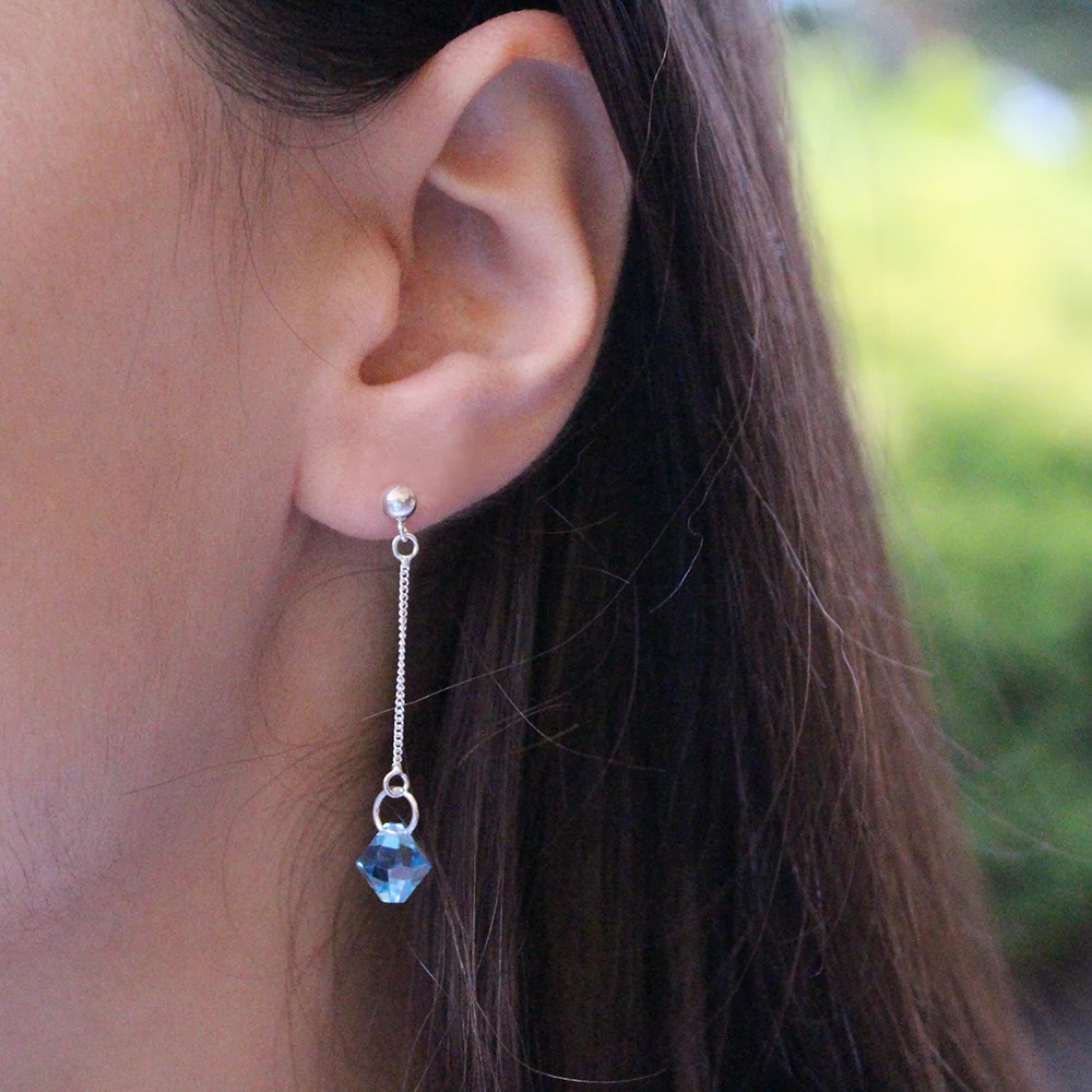 Sterling Silver Crystal Blue Bead Stud Drop Earrings - Image 2