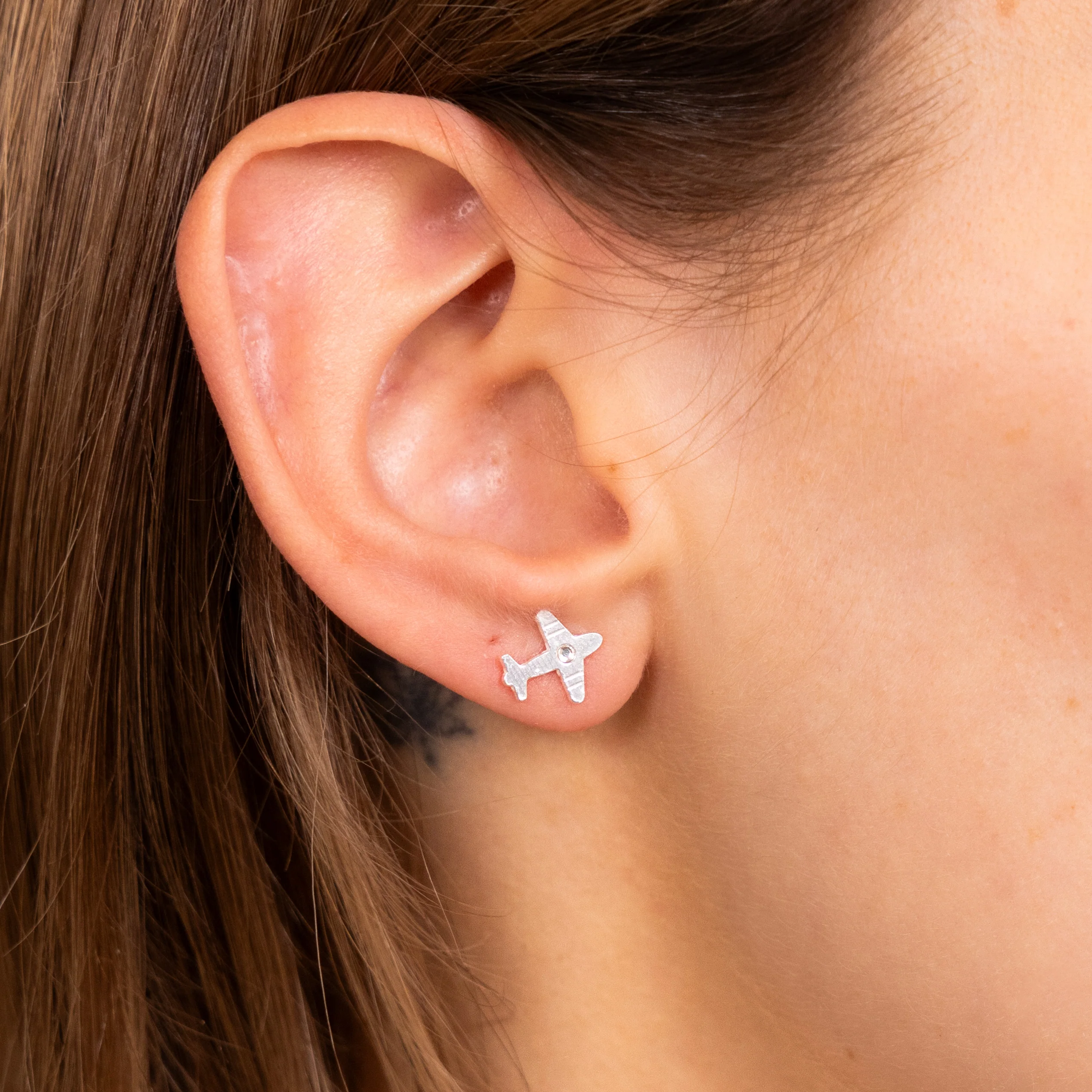 Sterling Silver Crystal On Aeroplane Stud Earrings - Image 2