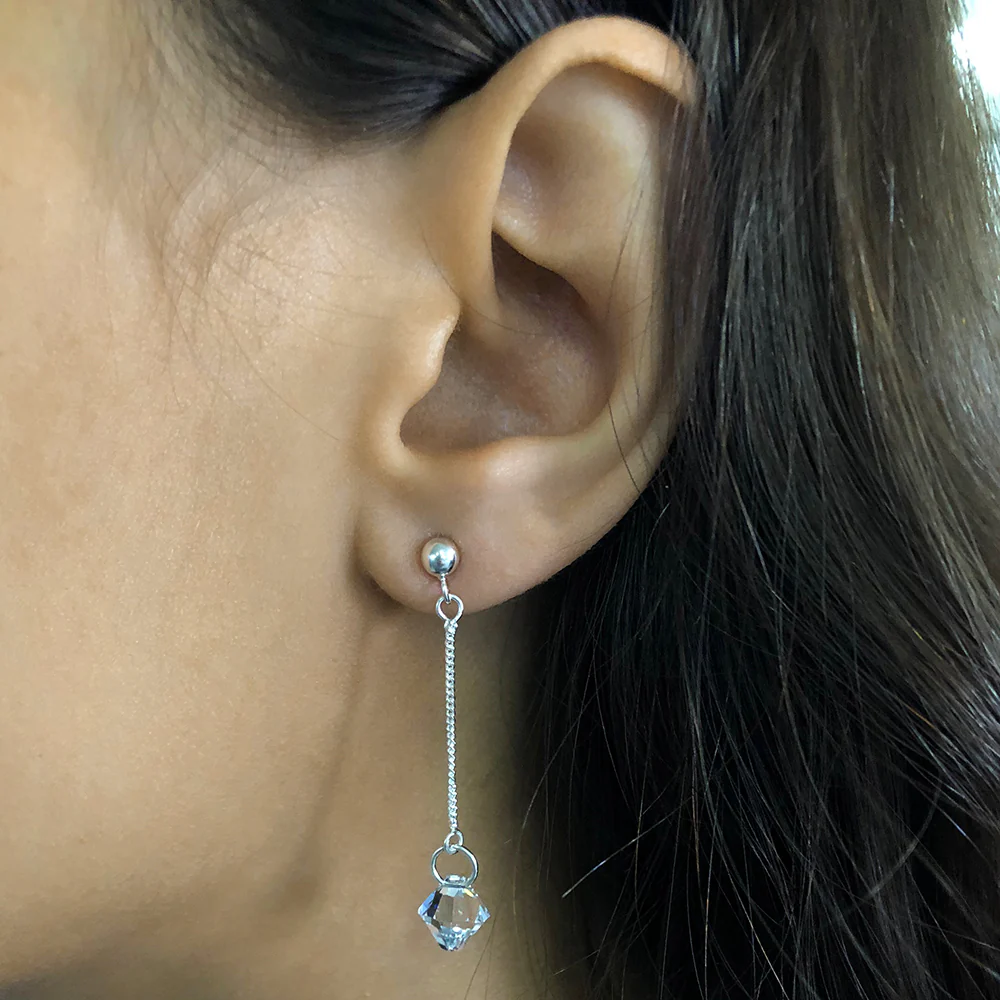 Sterling Silver Crystal White Bead Drop Earrings - Image 2