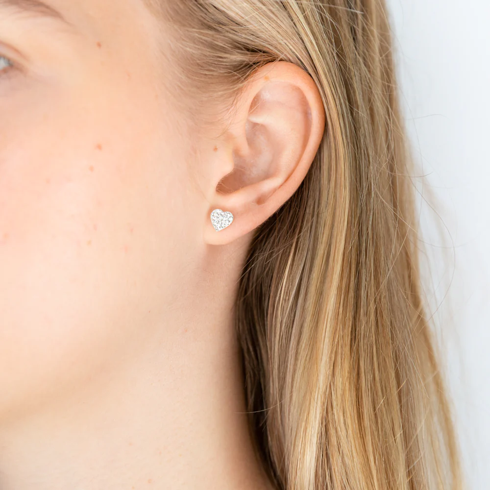 Sterling Silver Crystal White Heart Stud Earrings - Image 2
