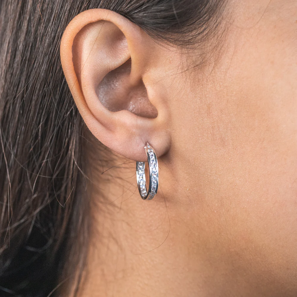 Sterling Silver Cubic Zirconia 18mm Hoop Earrings - Image 2
