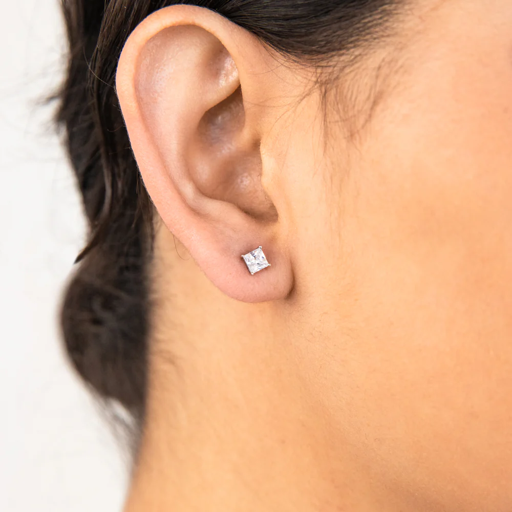 Sterling Silver Cubic Zirconia 4mm Princess Cut Stud Earrings - Image 2