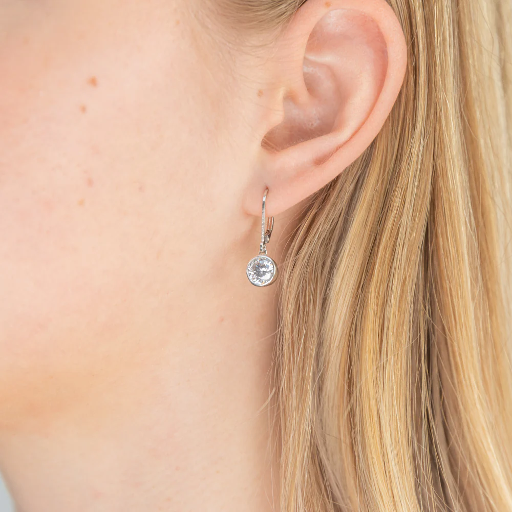 Sterling Silver Cubic Zirconia 6.5mm Bezel Drop Earrings - Image 2