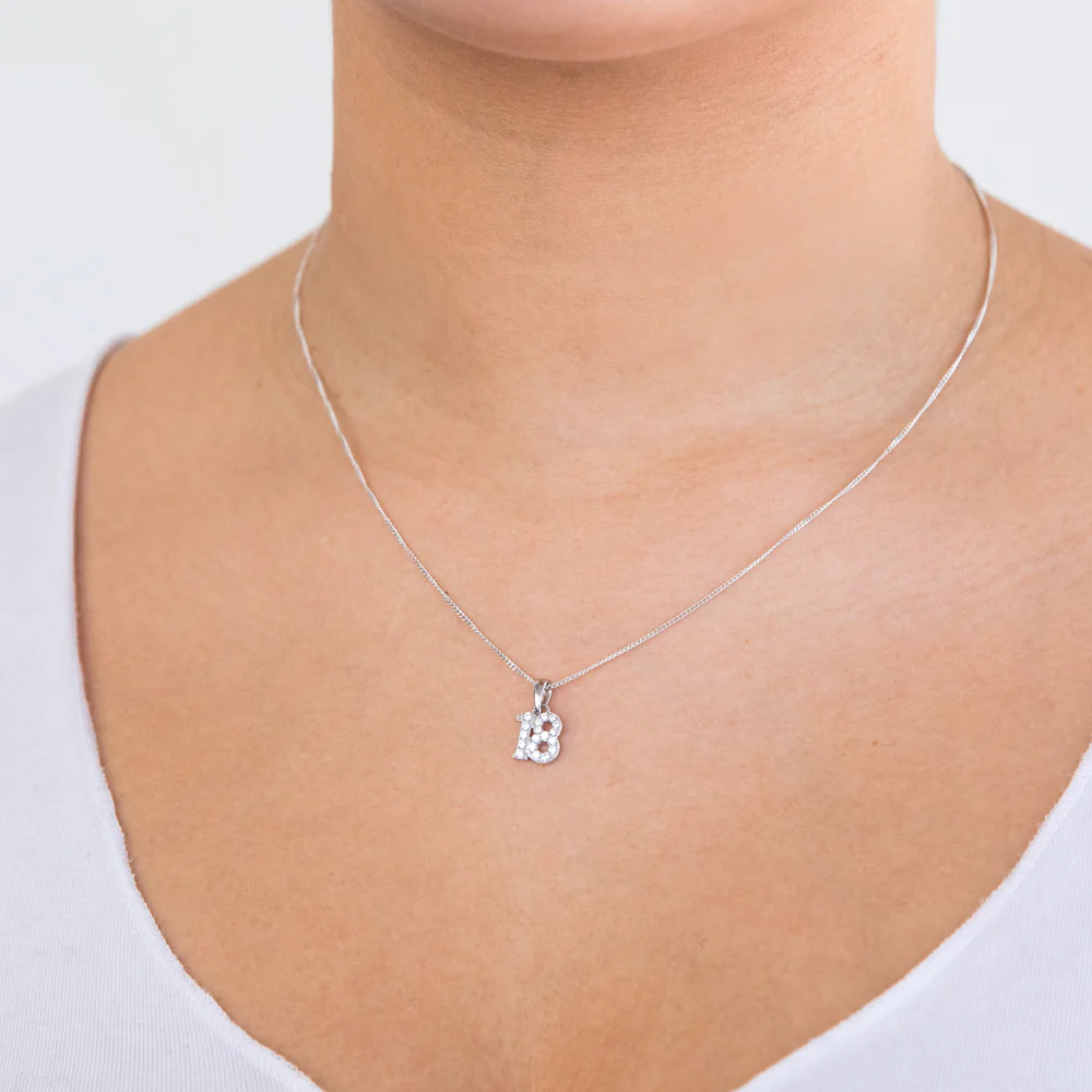 Sterling Silver Cubic Zirconia 8.5mm Number "18" Pendant - Image 2