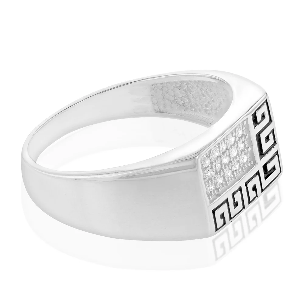 Sterling Silver Cubic Zirconia And Greek Pattern On Gents Ring - Image 2
