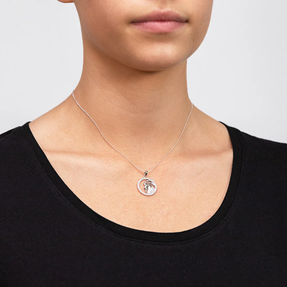Sterling Silver Cubic Zirconia Aries Horoscope Round 19mm x 26mm Pendant - Image 2