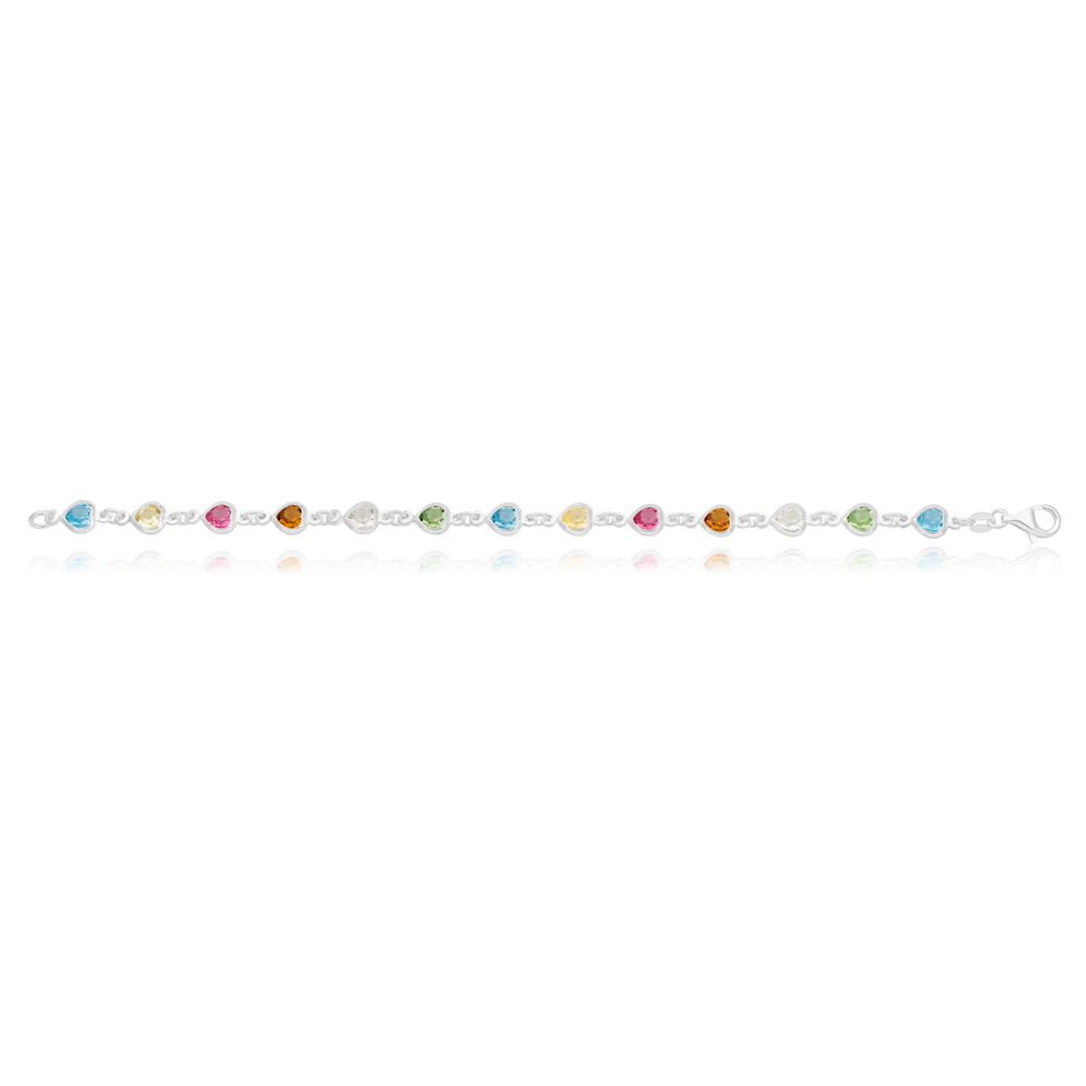 Sterling Silver Cubic Zirconia Assorted Heart 19cm Bracelet - Image 2