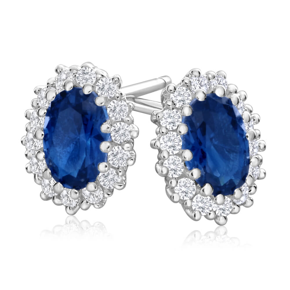 Sterling Silver Cubic Zirconia Blue Border White Stud Earrings - Image 2