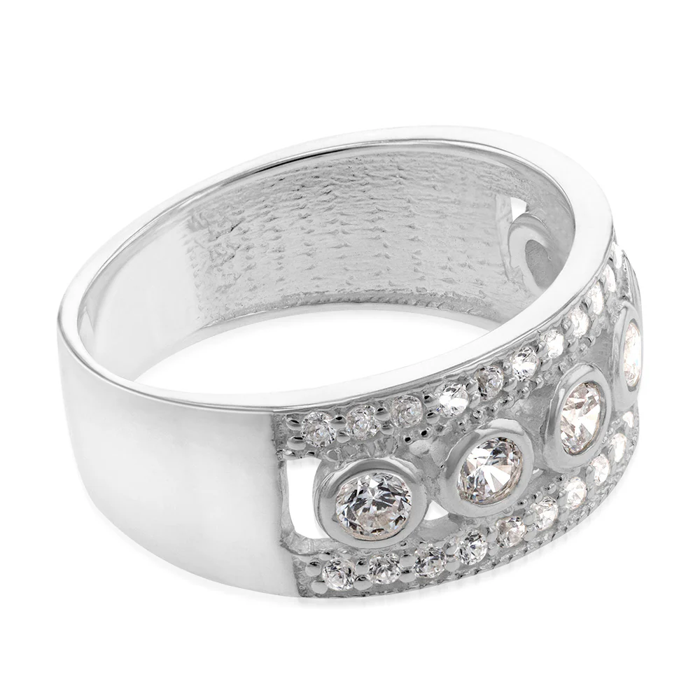 Sterling Silver Cubic Zirconia Broad Fancy Ring - Image 2