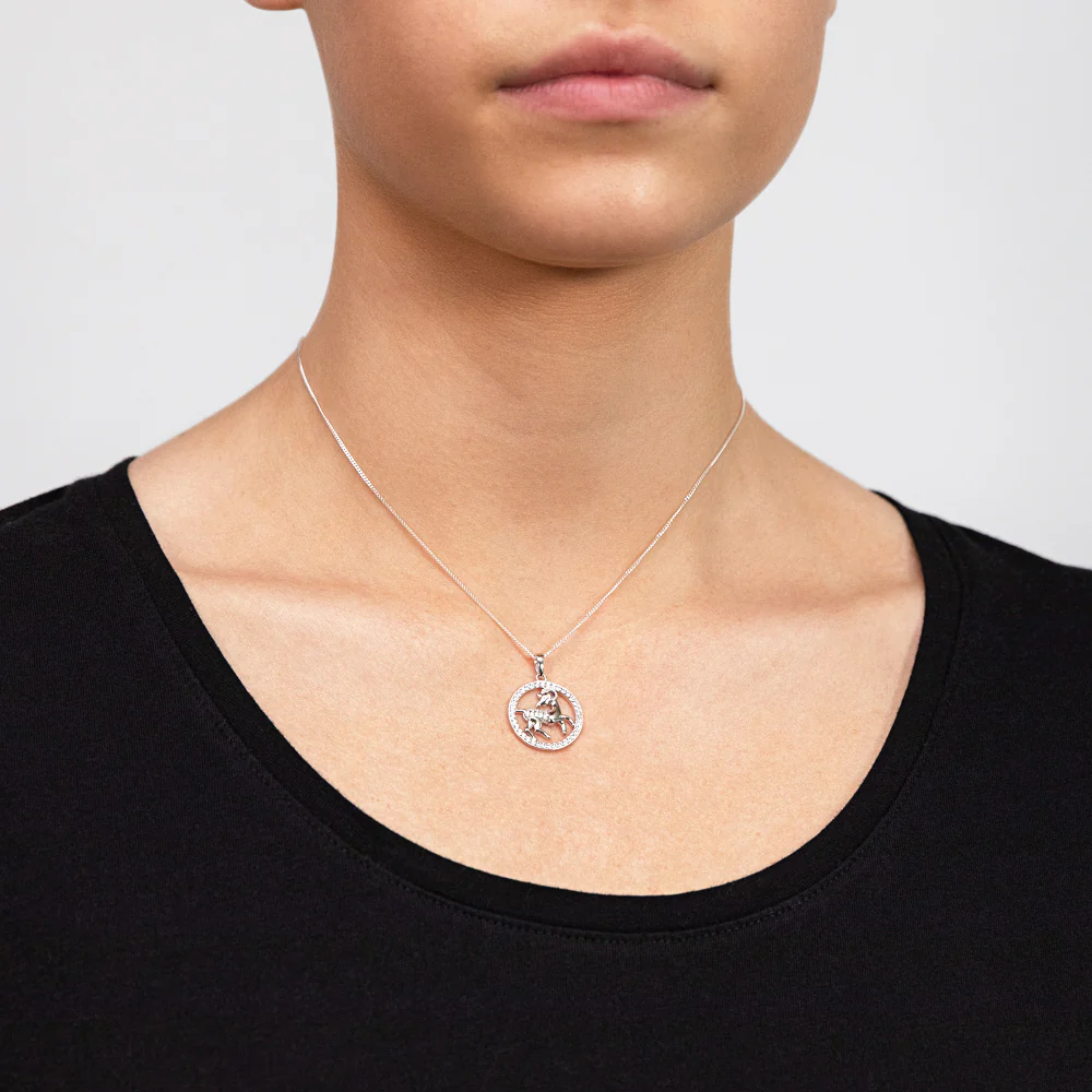 Sterling Silver Cubic Zirconia Capricorn Horoscope Round 19mm x 26mm Pendant - Image 2