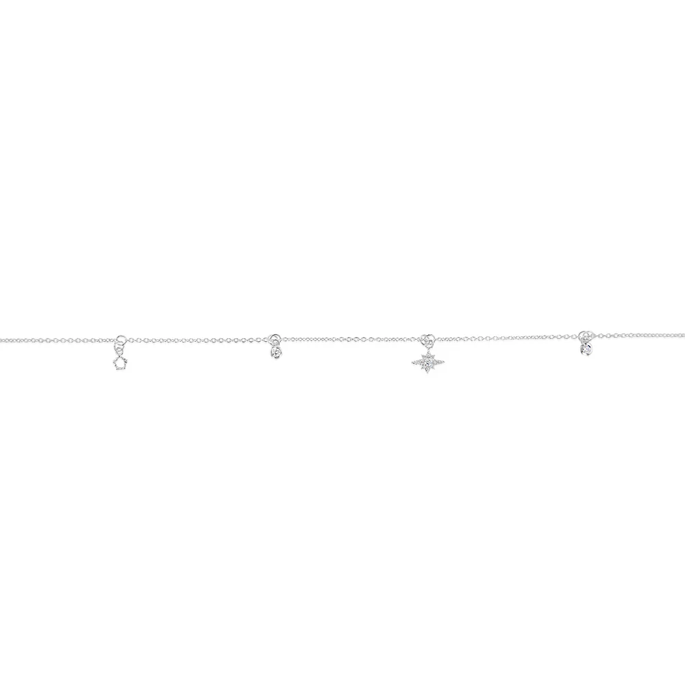 Sterling Silver Cubic Zirconia Charm On 25.4cm Anklet - Image 2