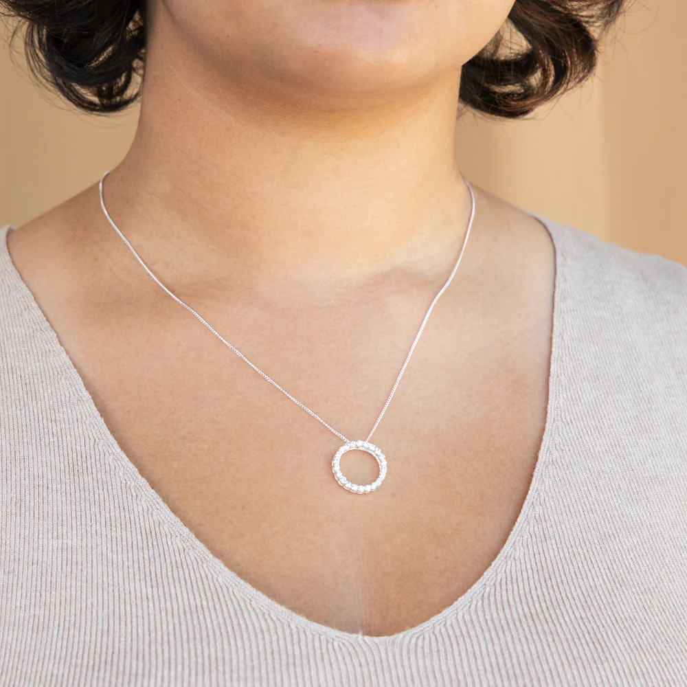 Sterling Silver Cubic Zirconia Circle Of Life Pendant With 50cm Chain - Image 2