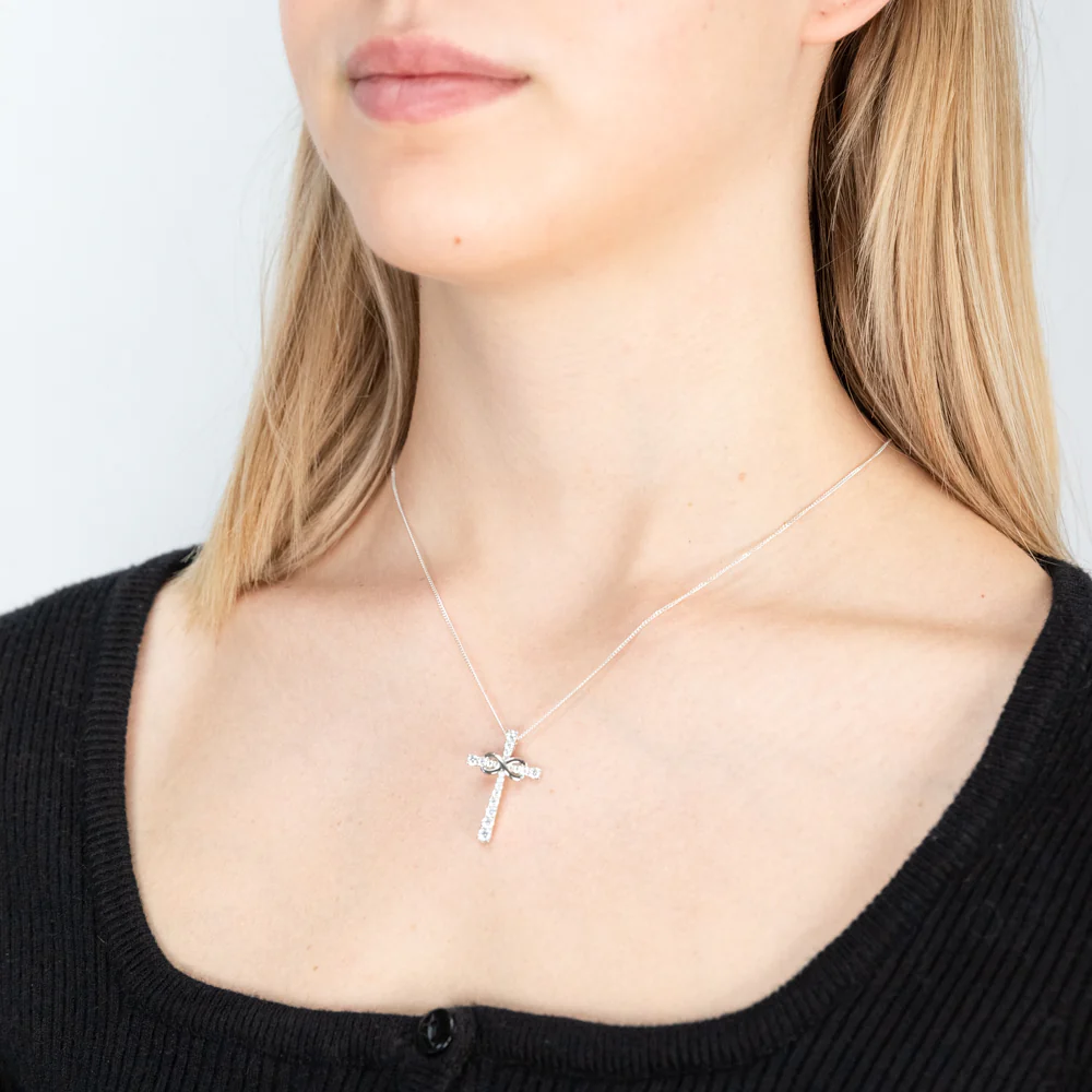 Sterling Silver Cubic Zirconia Cross & Infinity Pendant - Image 2
