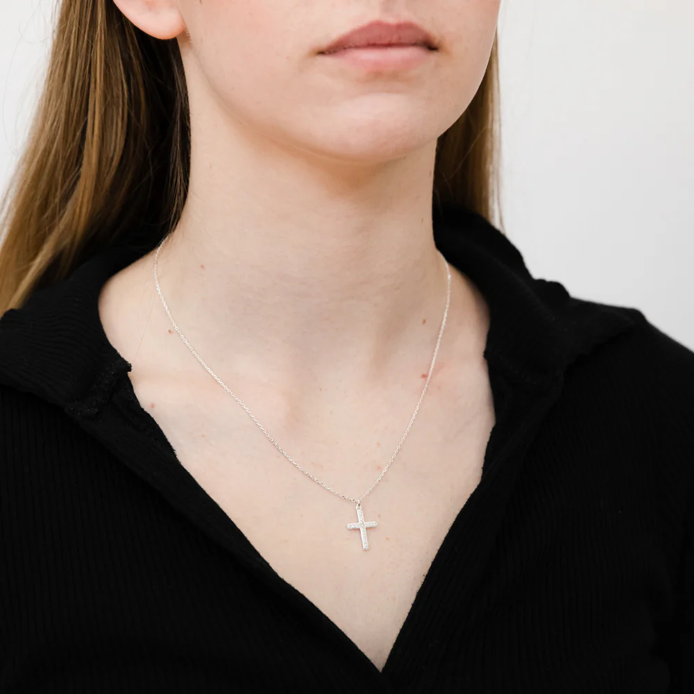 Sterling Silver Cubic Zirconia Cross On 42+3cm Chain - Image 2