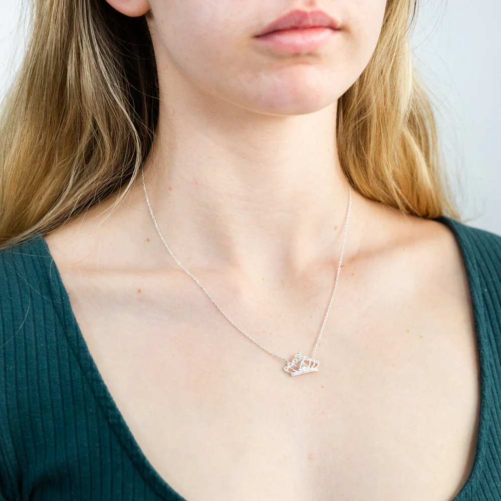 Sterling Silver Cubic Zirconia Crown Pendant on 43+2cm Chain - Image 2