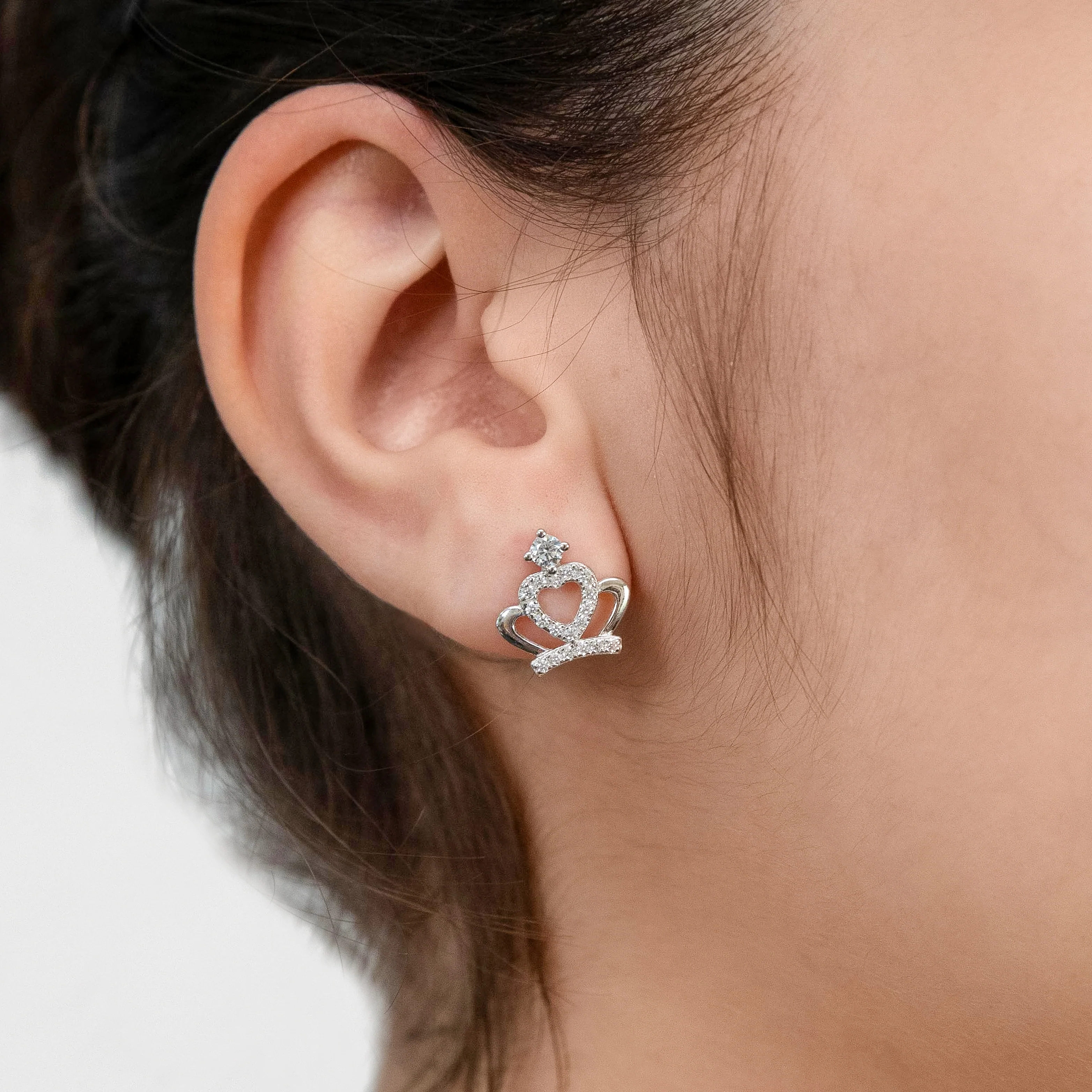 Sterling Silver Cubic Zirconia Crown Stud Earrings - Image 2