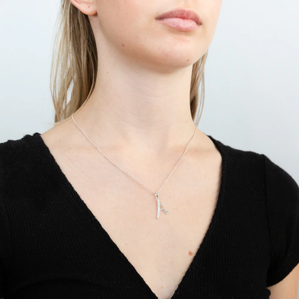 Sterling Silver Cubic Zirconia Cursive Initial "A" Pendant - Image 2