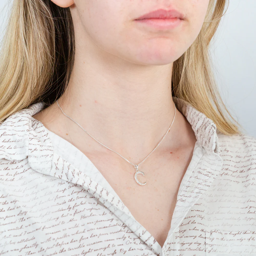 Sterling Silver Cubic Zirconia Cursive Initial "C" Pendant - Image 2