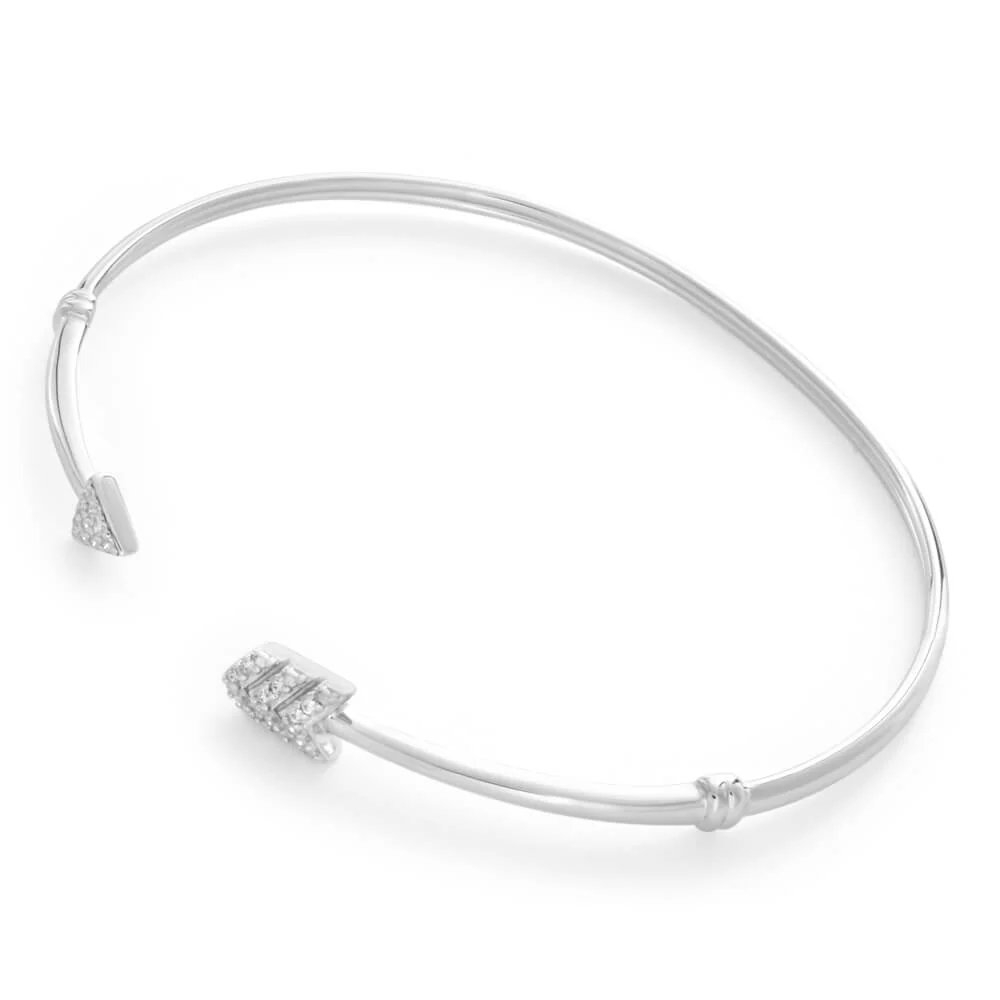 Sterling Silver Cubic Zirconia Curved Arrow Bangle - Image 2