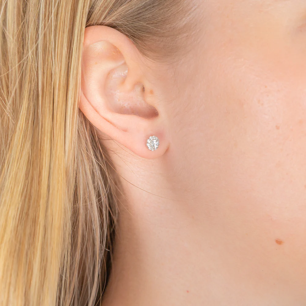 Sterling Silver Cubic Zirconia Cut Halo Stud Earrings - Image 2
