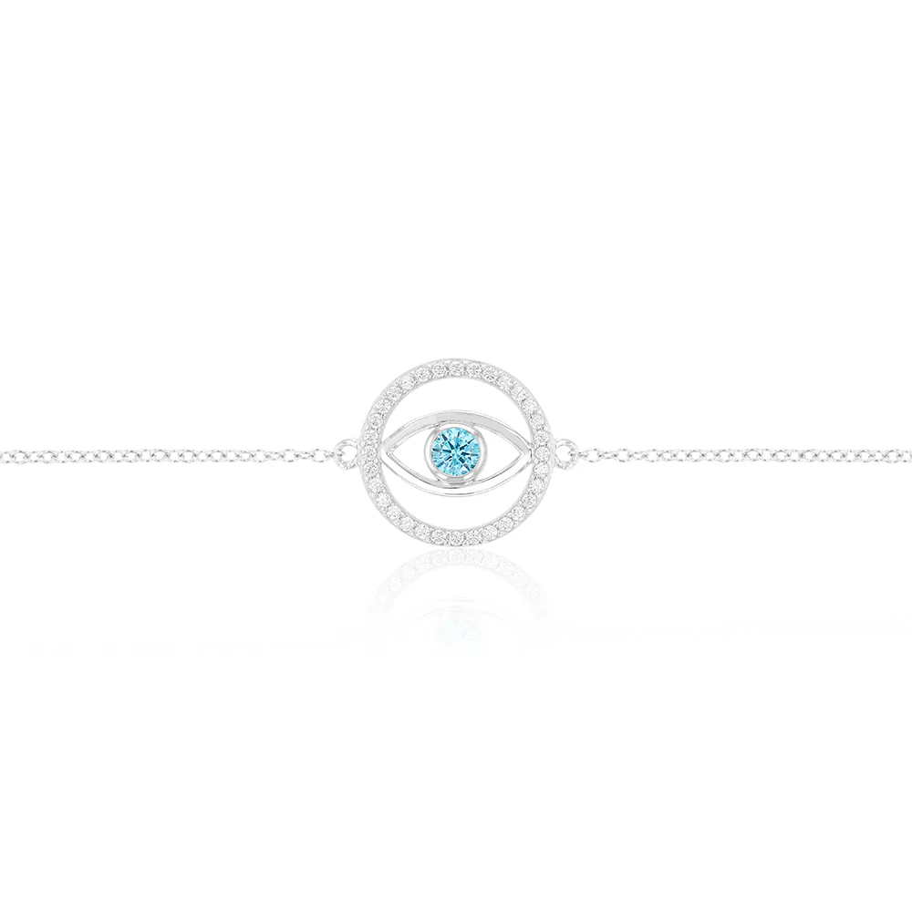 Sterling Silver Cubic Zirconia Evil Eye 16+3cm Bracelet - Image 2