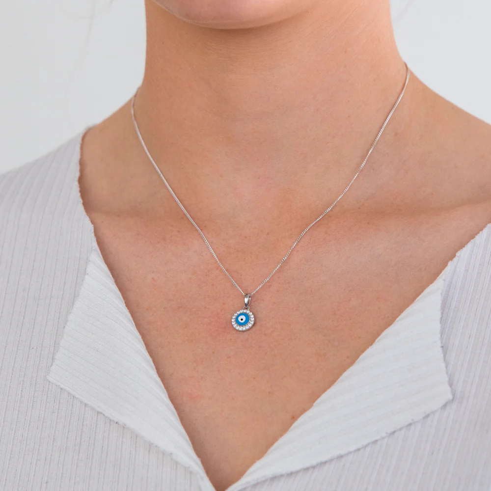 Sterling Silver Cubic Zirconia Evil Eye In Circle Pendant - Image 2