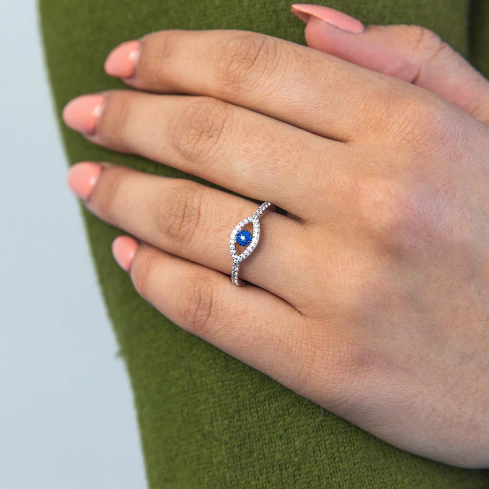 Sterling Silver Cubic Zirconia Evil Eye Ring - Image 2