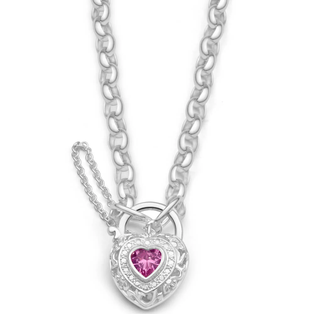 Sterling Silver Cubic Zirconia Filigree Heart 19cm Bracelet - Image 2