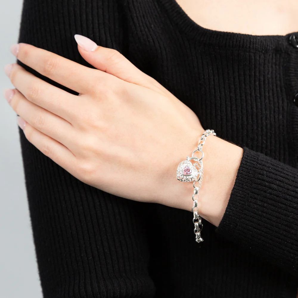 Sterling Silver Cubic Zirconia Filigree Heart 19cm Bracelet - Image 3