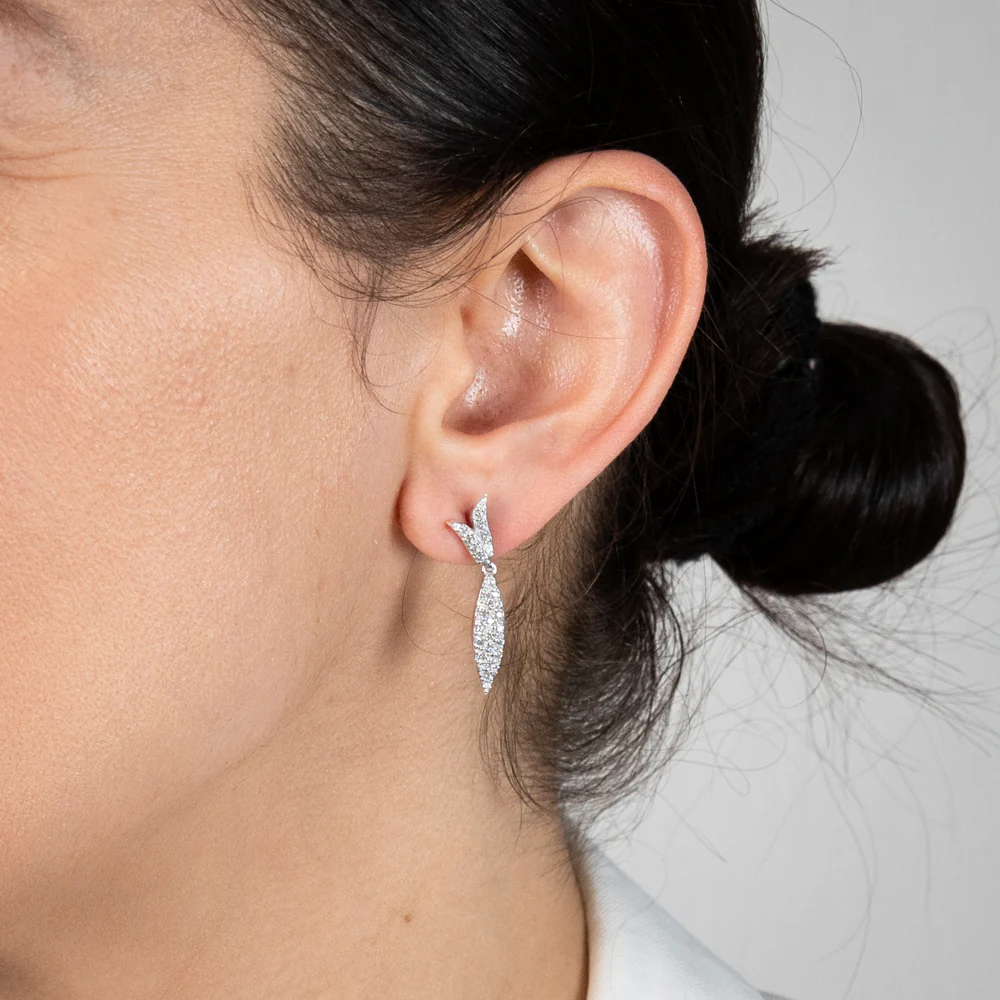 Sterling Silver Cubic Zirconia Fish Shape Drop Earrings - Image 2