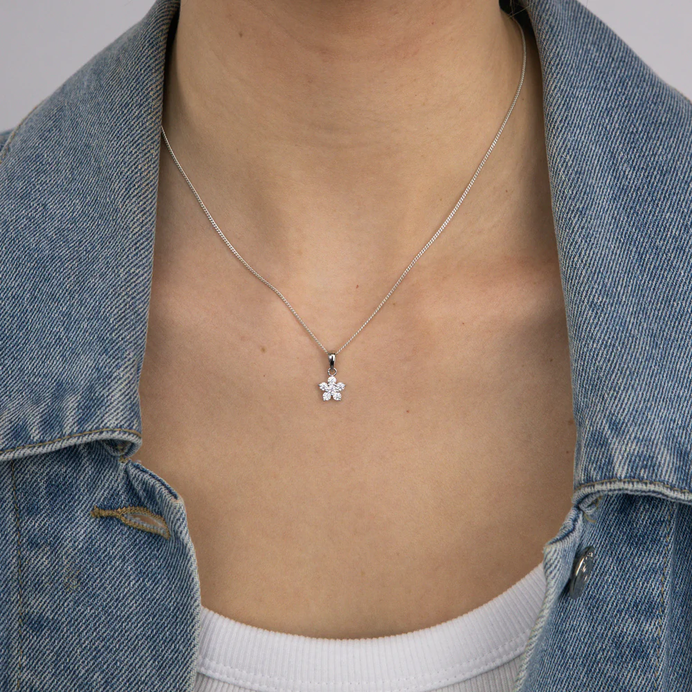 Sterling Silver Cubic Zirconia Flower Pendant - Image 2