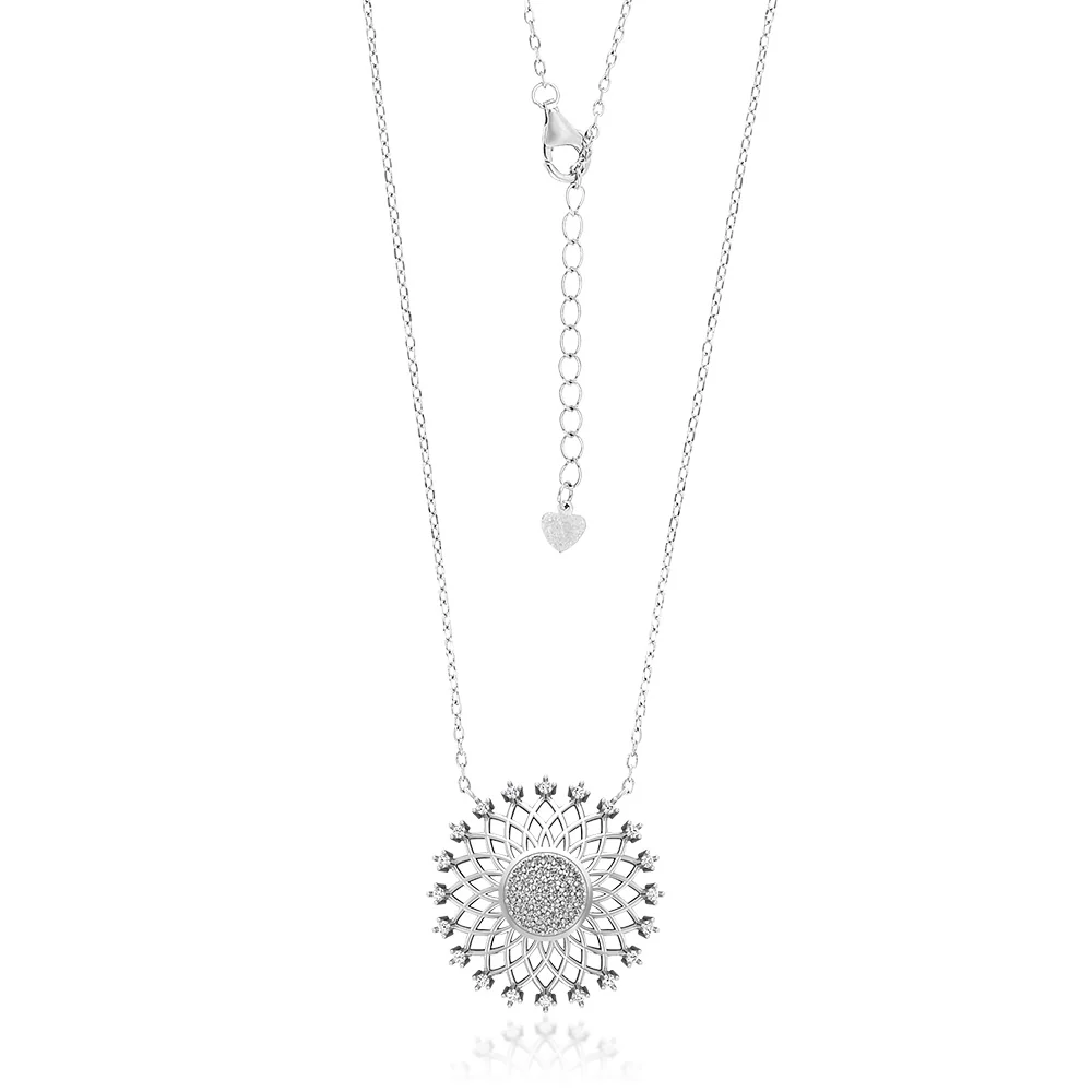 Sterling Silver Cubic Zirconia Flower Pendant on 42+3cm Chain - Image 2